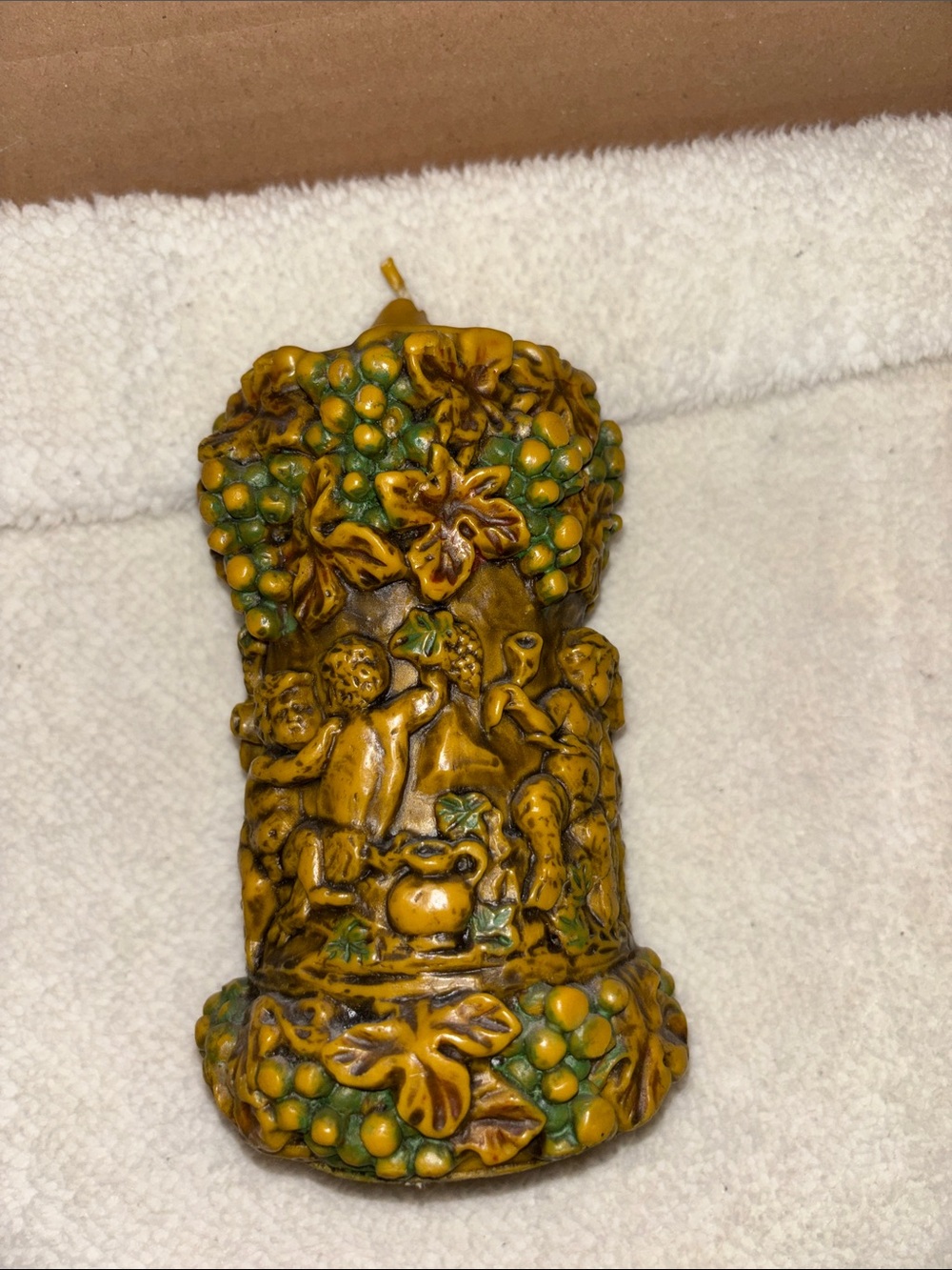 Vintage craved candle Decorative Yellow-Green Cherub Accent Candle - Unbranded